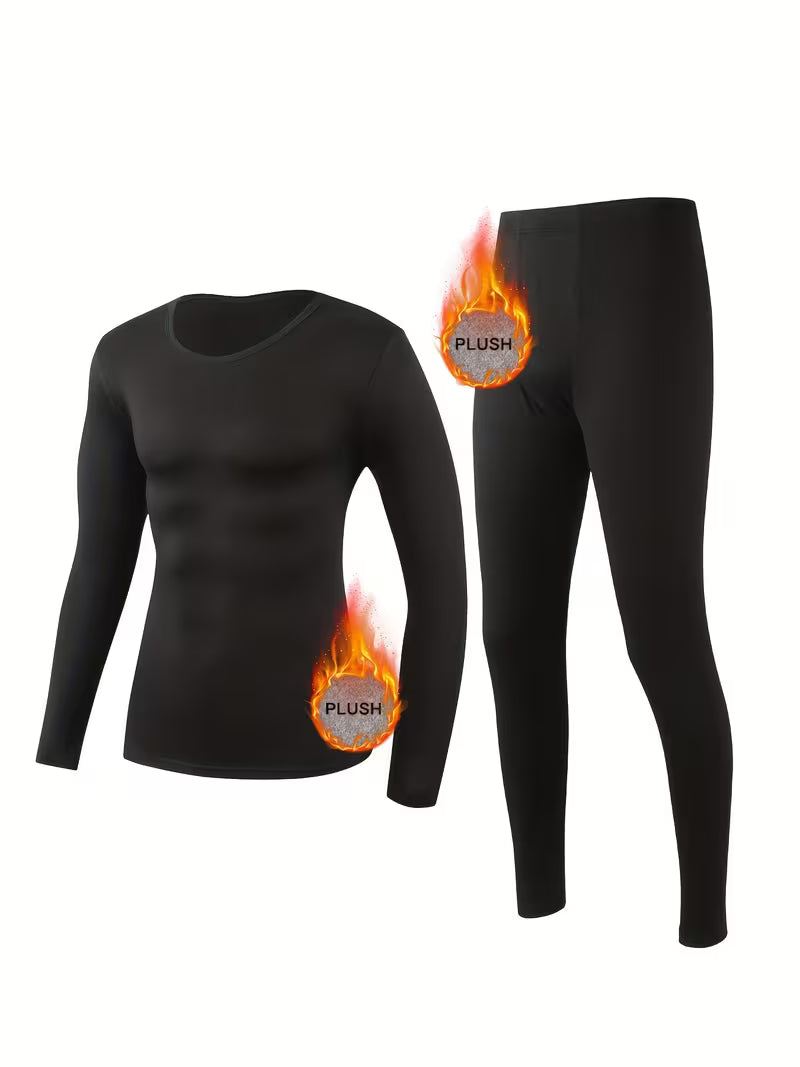 Conjunto Térmico para Hombre de Forro Polar | Capa Base de Manga Larga y Pantalón para Frío