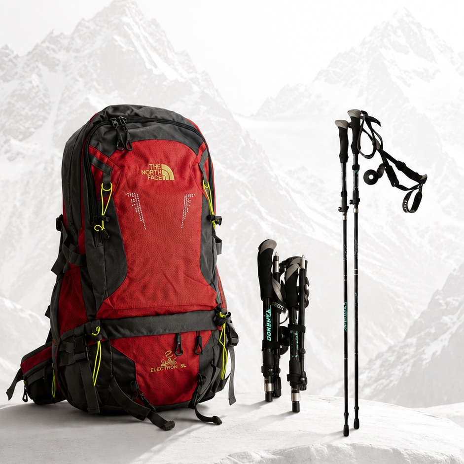Combo Mevo: Mochila de Senderismo 50L + Bastones Plegables | Kit para Trekking, Camping y Montañismo